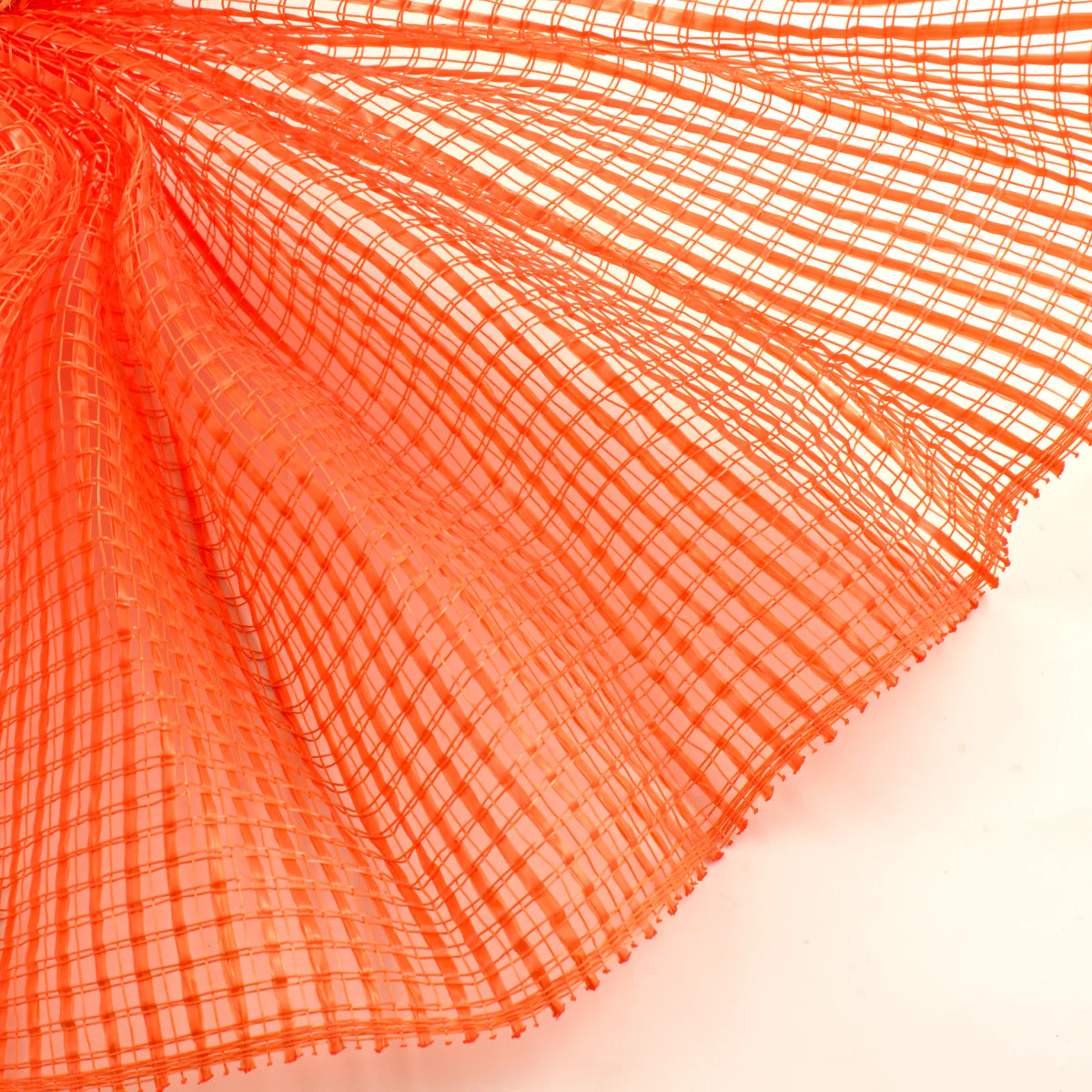 Orange horizontal wide stripe deco mesh close up fanned