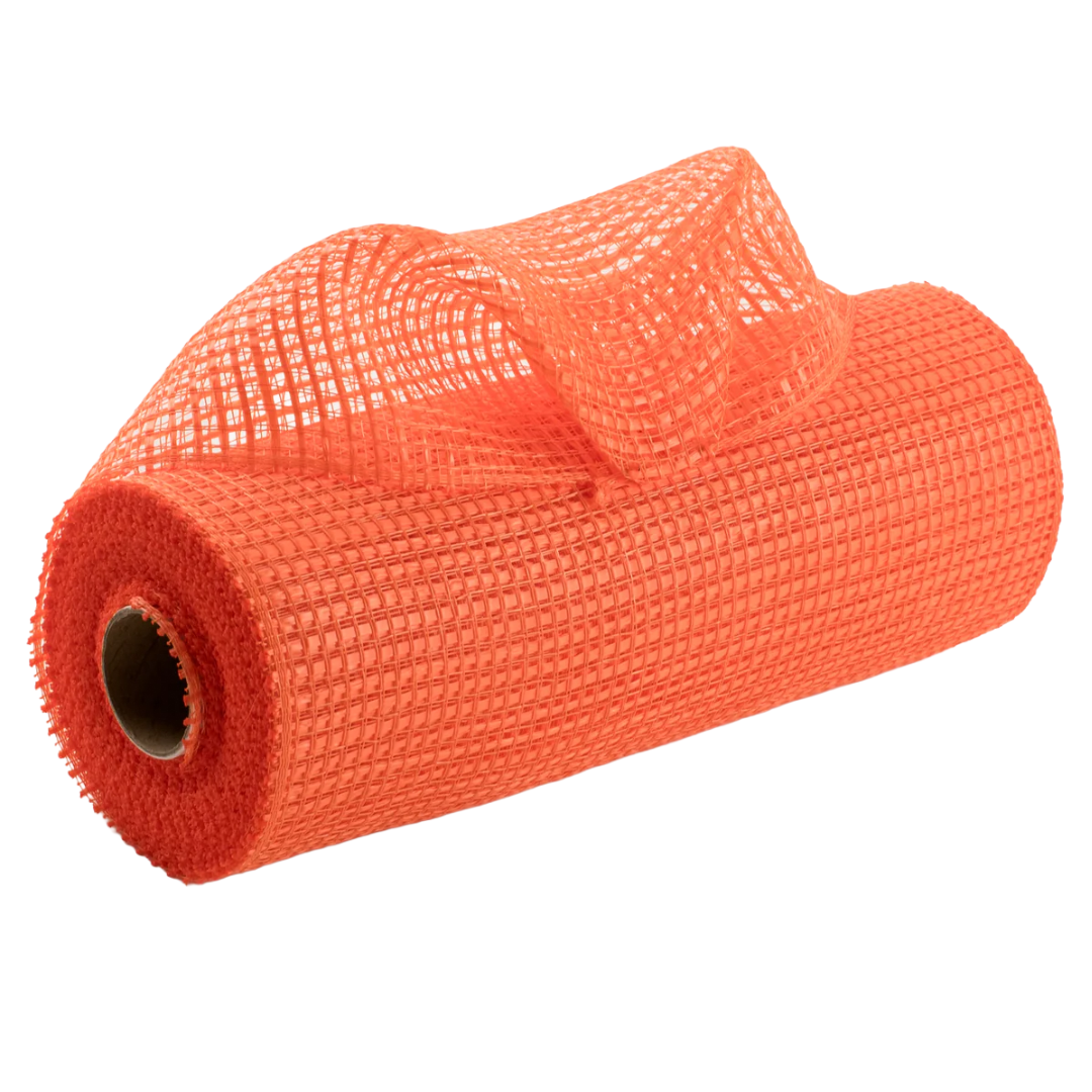 Roll of orange horizontal wide stripe deco mesh