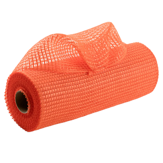 Roll of orange horizontal wide stripe deco mesh