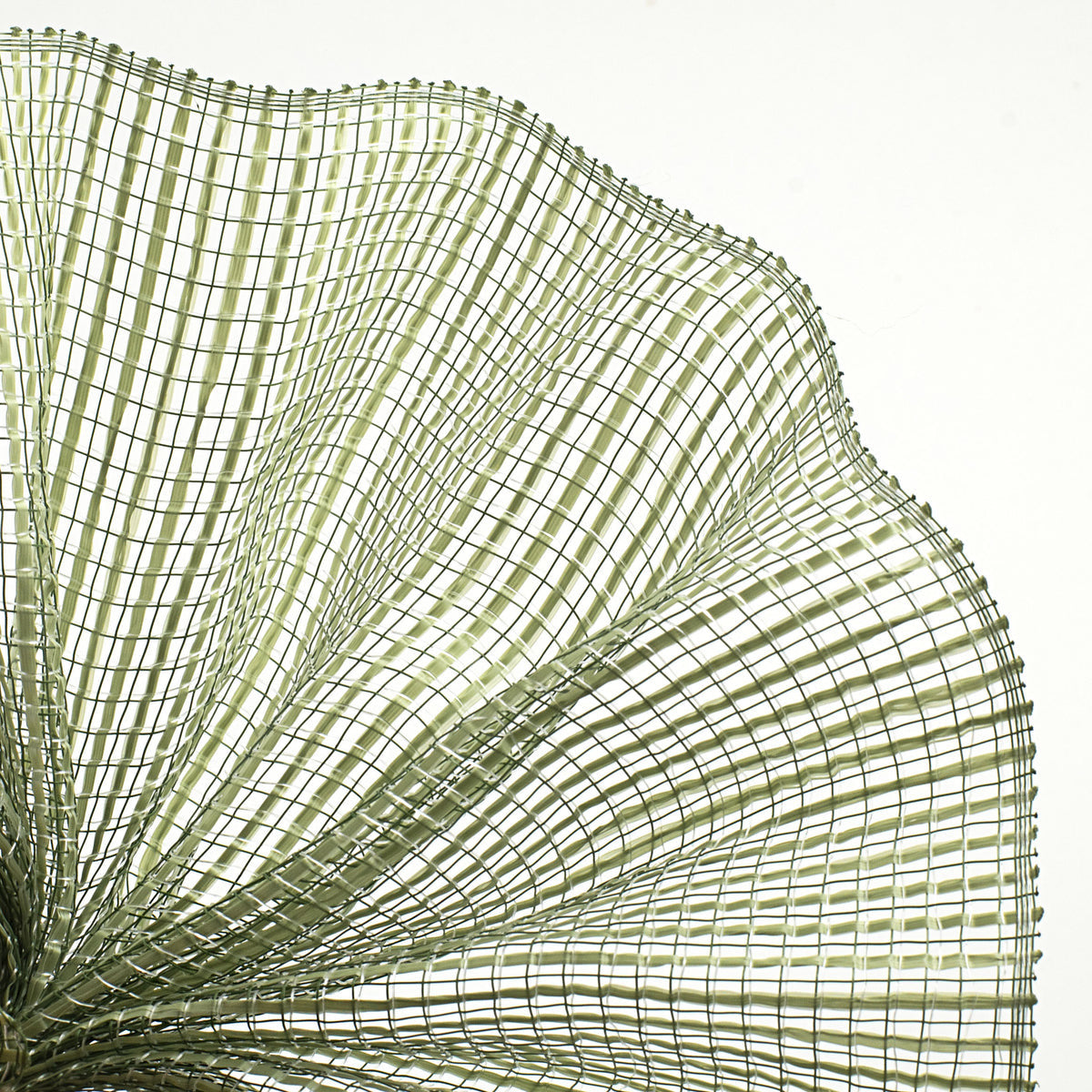 Close up of sage green horizontal wide stripe deco mesh fanned, carried by Monkey's Creations - MPN RE8900J2.