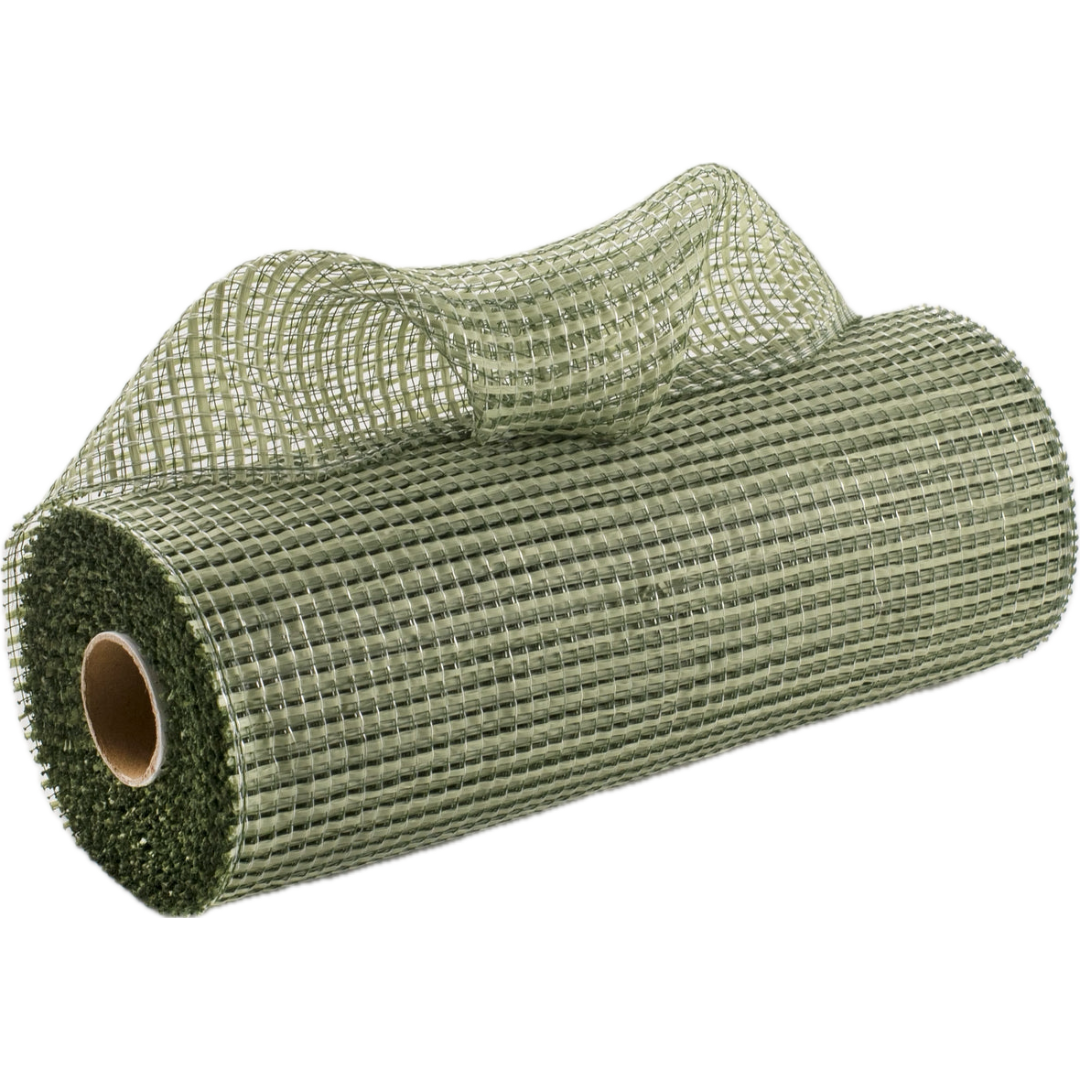 Roll of sage green horizontal wide stripe deco mesh carried by Monkey's Creations - MPN RE8900J2.