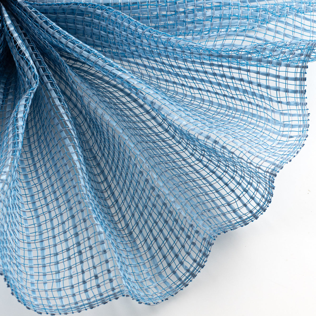 Close up of smoke blue horizontal wide stripe deco mesh weave carried by Monkey's Creations - MPN RE8900E5.