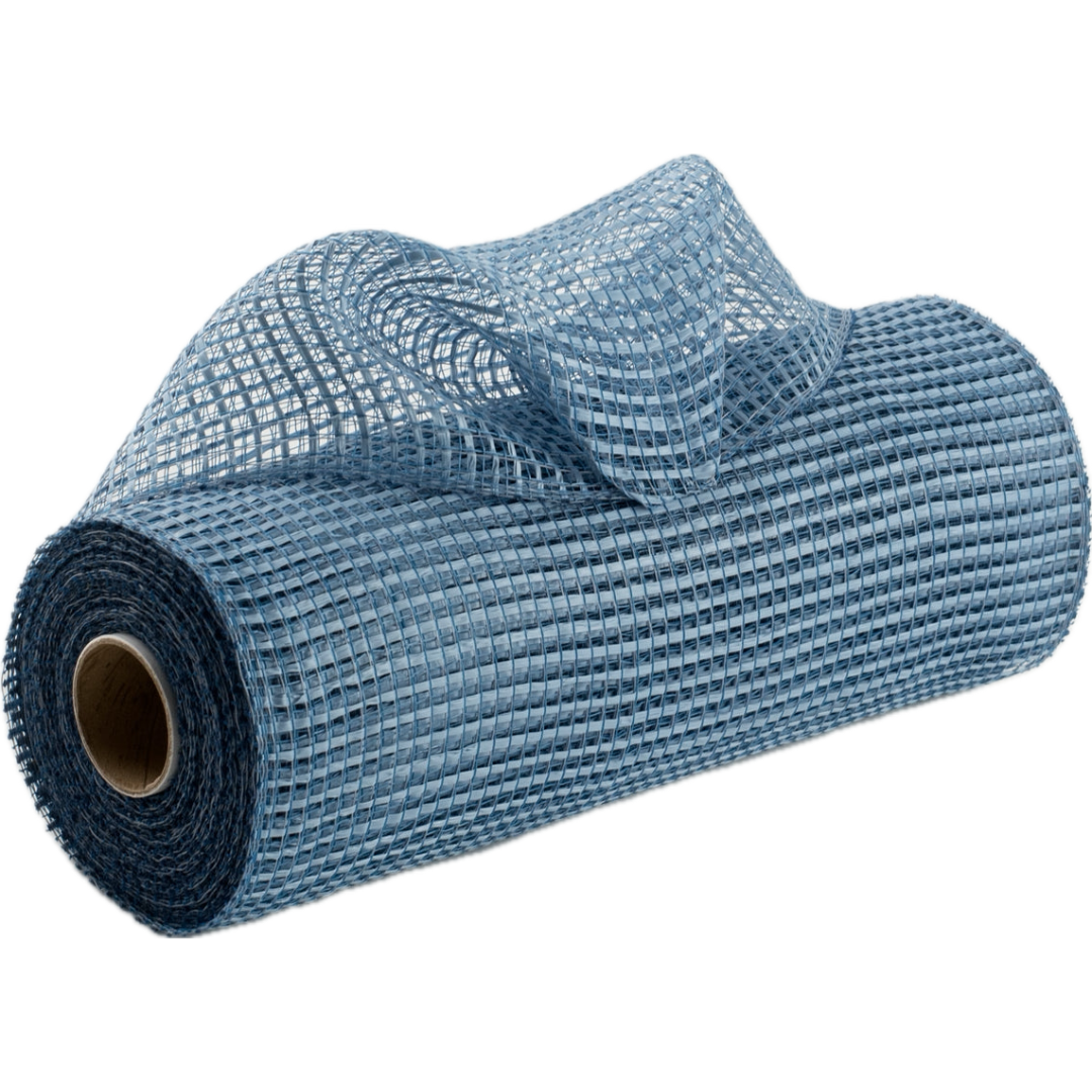 Roll of smoke blue horizontal wide stripe deco mesh carried by Monkey's Creations - MPN RE8900E5.