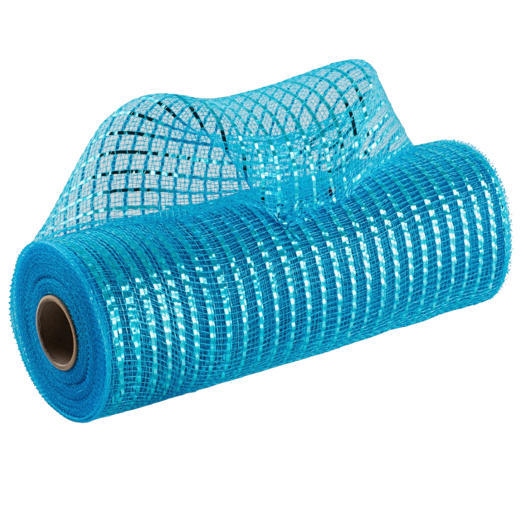 Roll of turquoise foil metallic deco mesh 