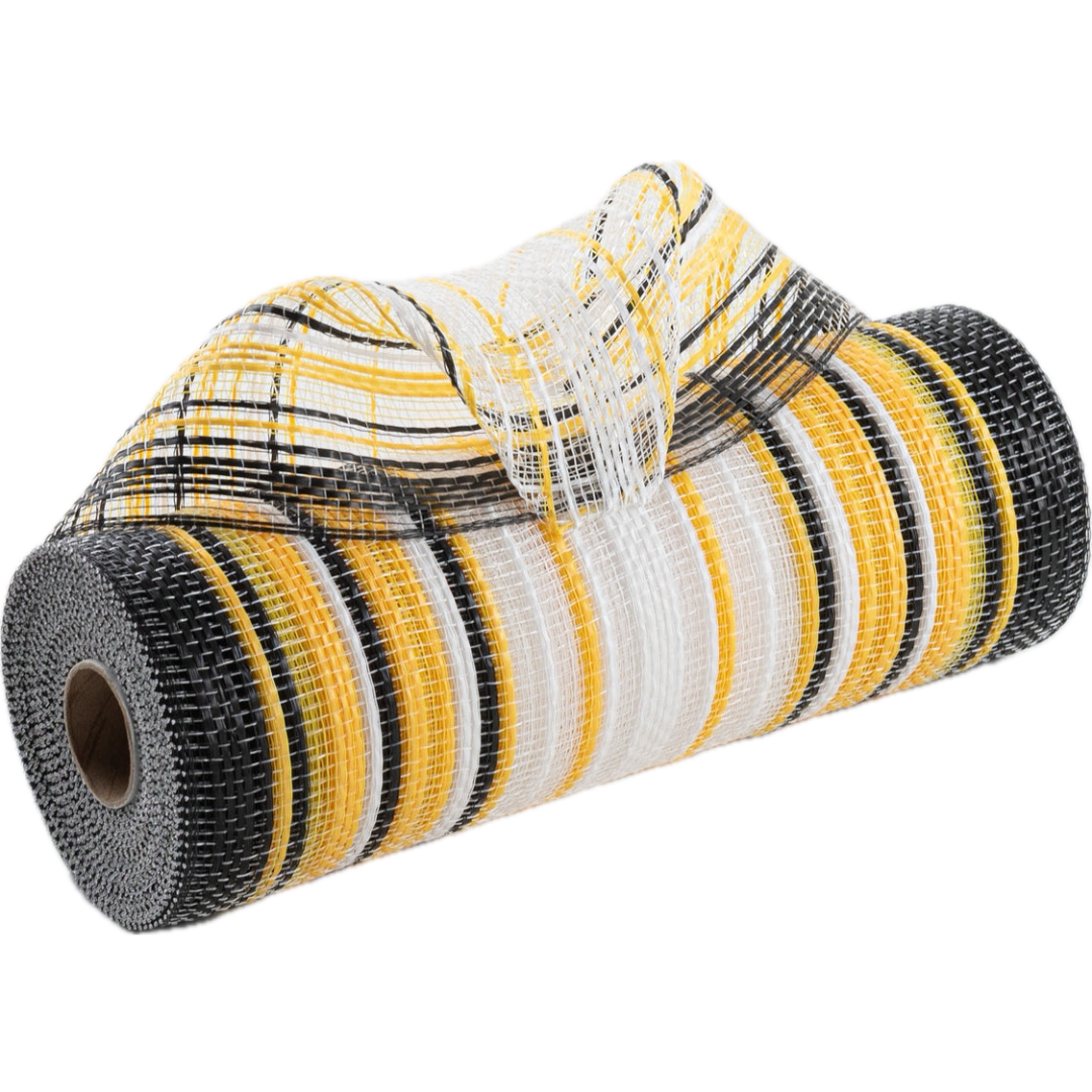 10" x 10 yard roll of ombre black, white and yellow vertical wide stripe carried by Monkey's Creations MPN: RE13861T