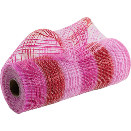 10" roll of pink, hot pink and red vertical wide stripe deco mesh MPN RE138566