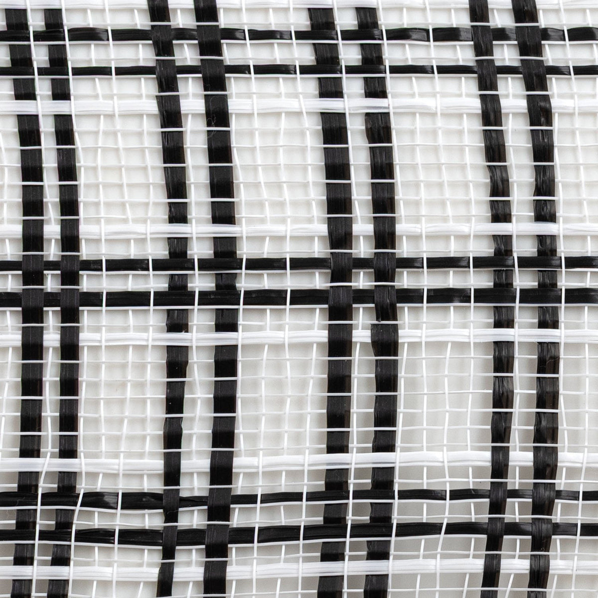 Close up of black and white plaid wide stripe deco mesh weave MPN RE1384F6