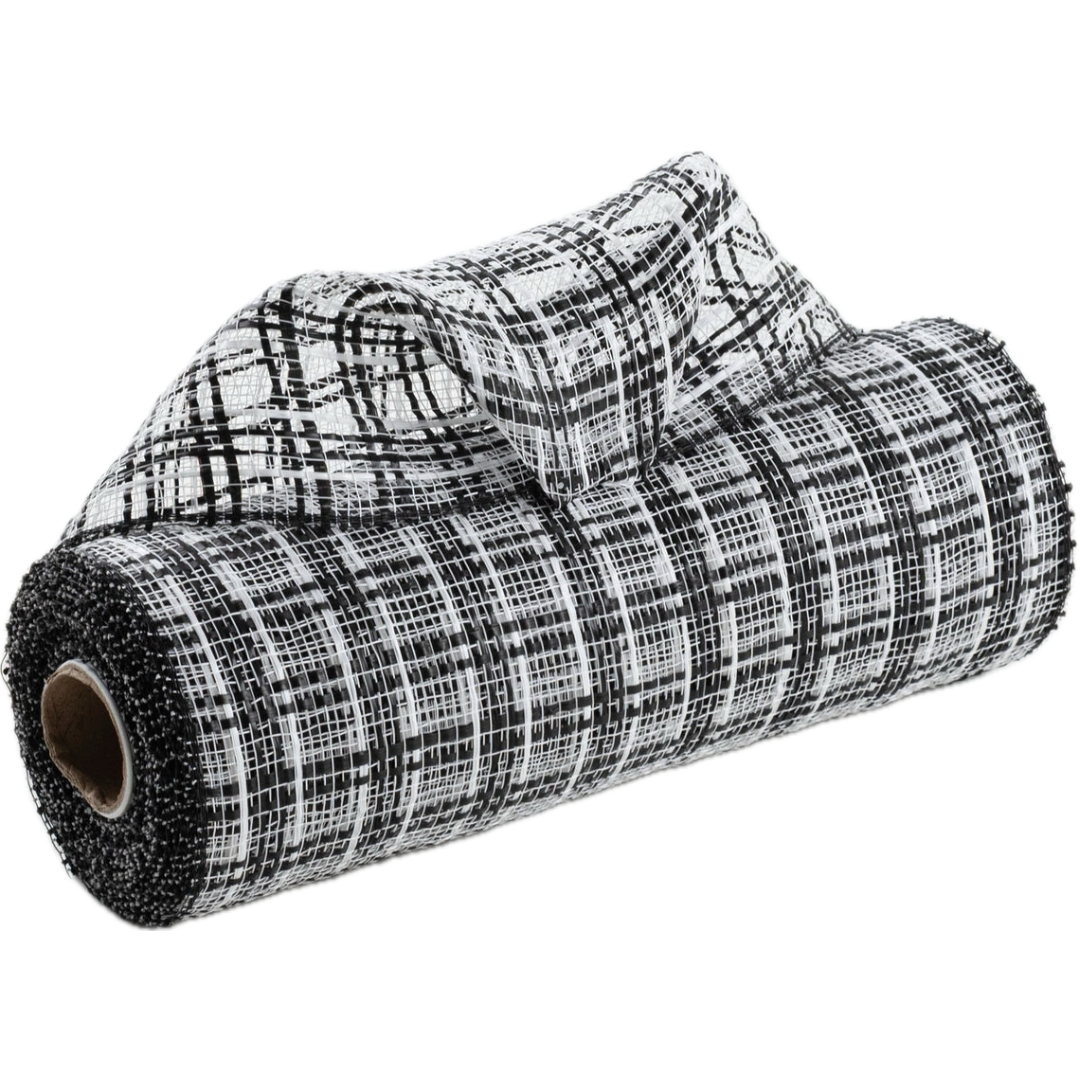10" roll of black and white plaid wide stripe deco mesh MPN RE1384F6