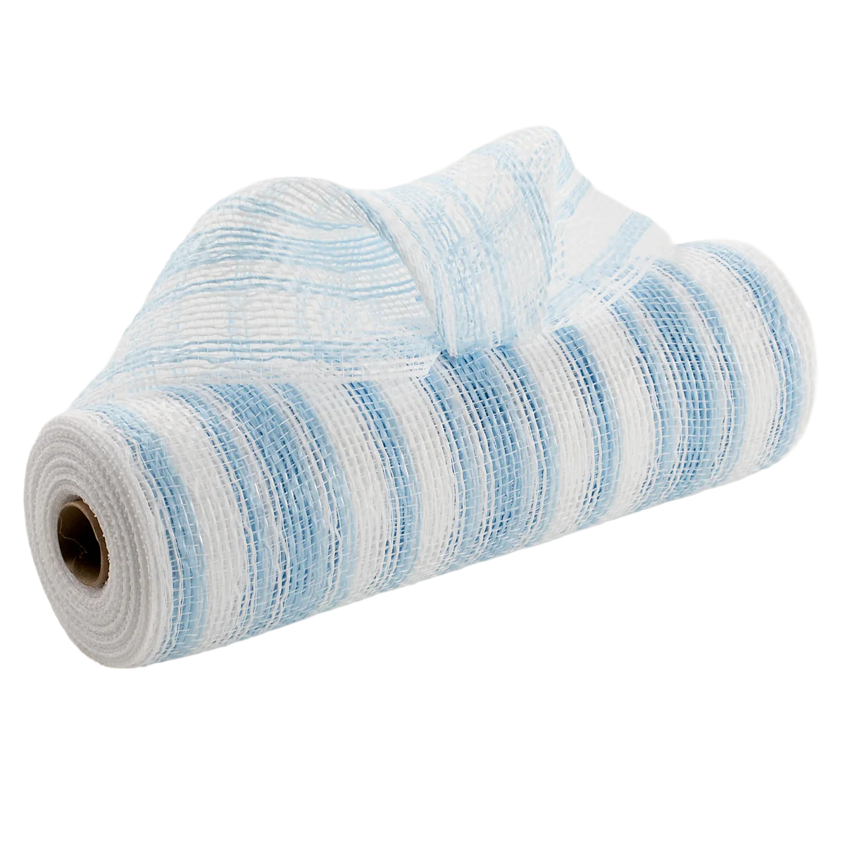 10" roll of blue and white fabric ticking deco mesh 