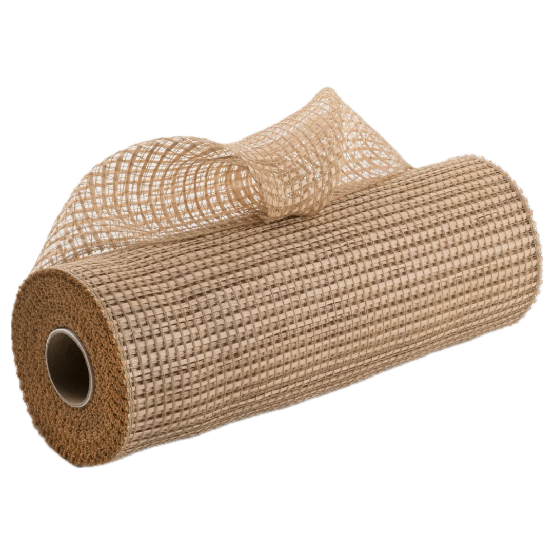 roll of natural horizontal wide stripe deco mesh 