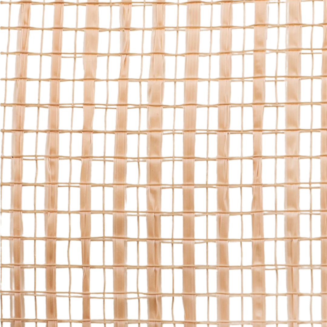 Close-up of a textured natural horizontal wide stripe deco mesh weave  fibers