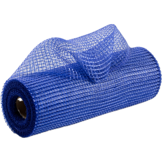 roll of royal blue horizontal wide stripe deco mesh 