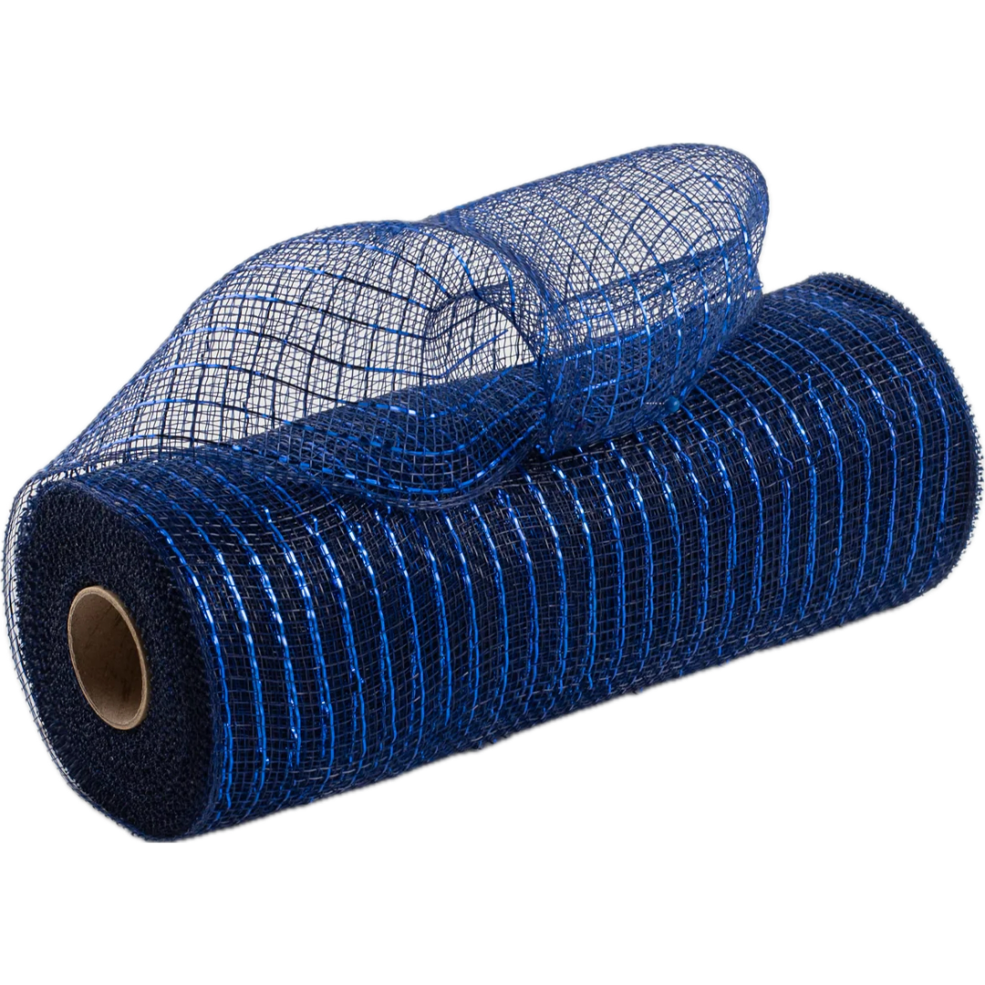 10" roll of navy blue metallic poly deco mesh 