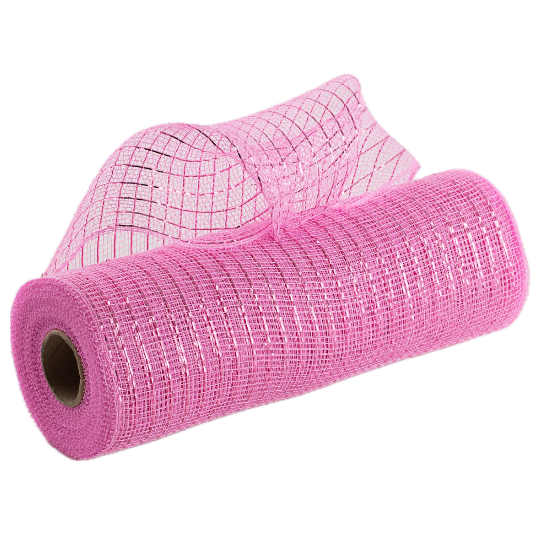10" roll of pink metallic poly deco mesh 