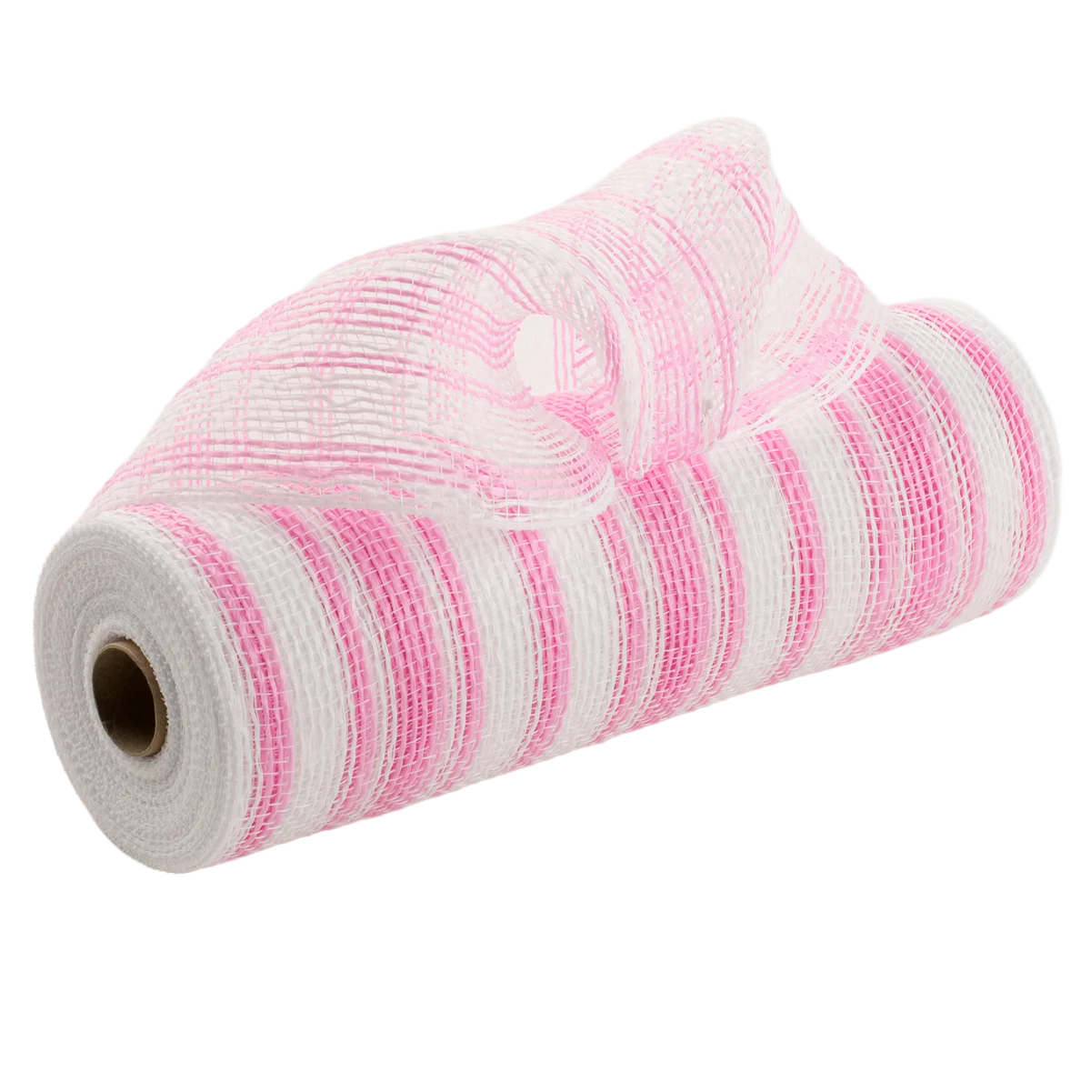 10" roll of pink and white fabric ticking deco mesh 