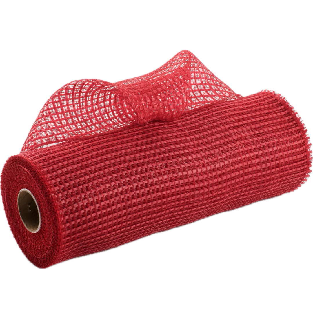 roll of red horizontal wide stripe deco mesh 