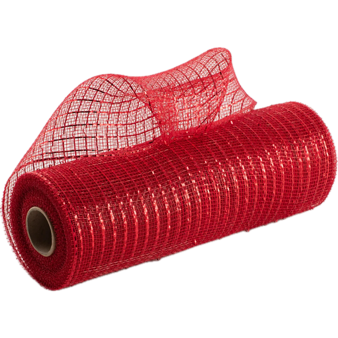 roll of red metallic poly deco mesh 