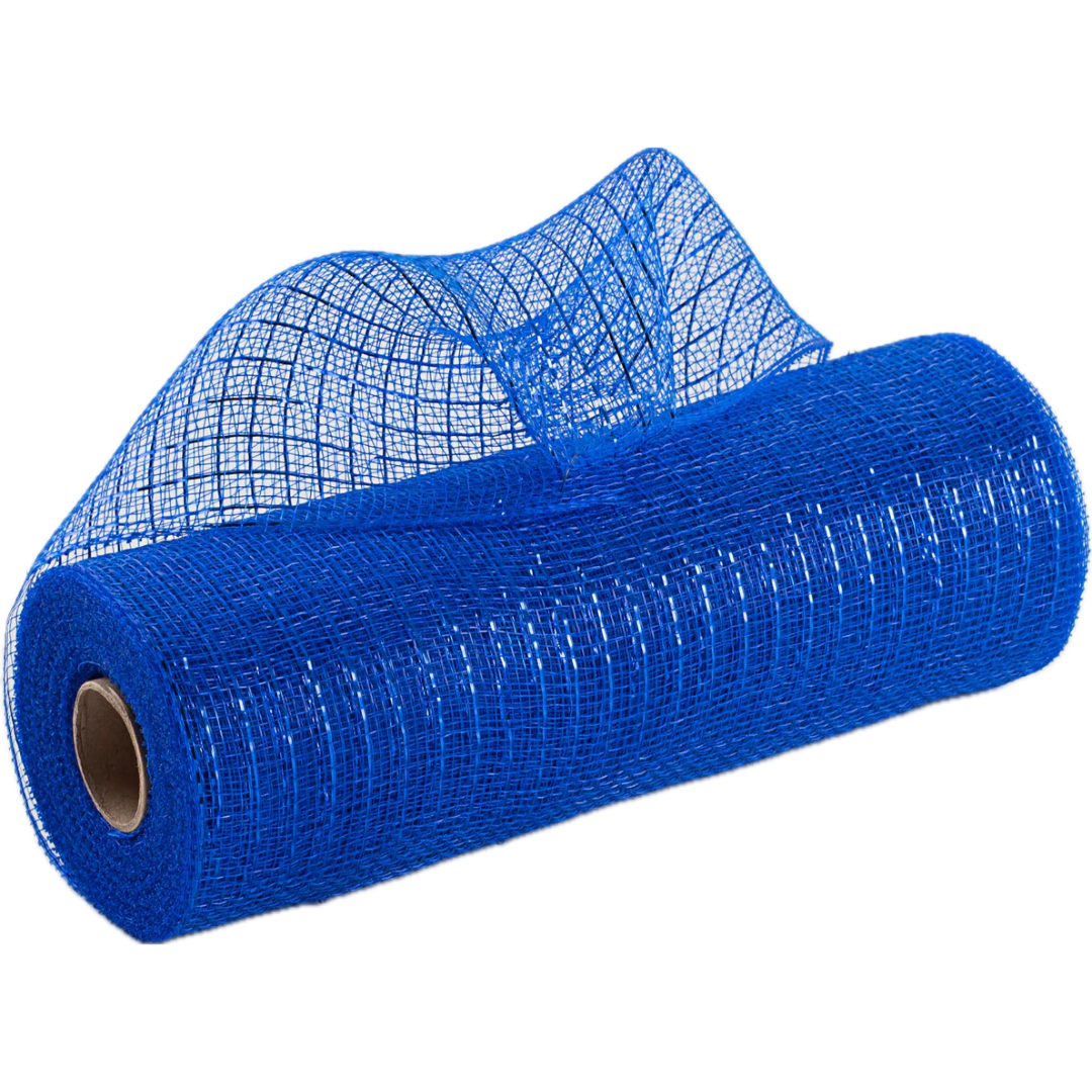 10" roll of royal blue metallic poly deco mesh 