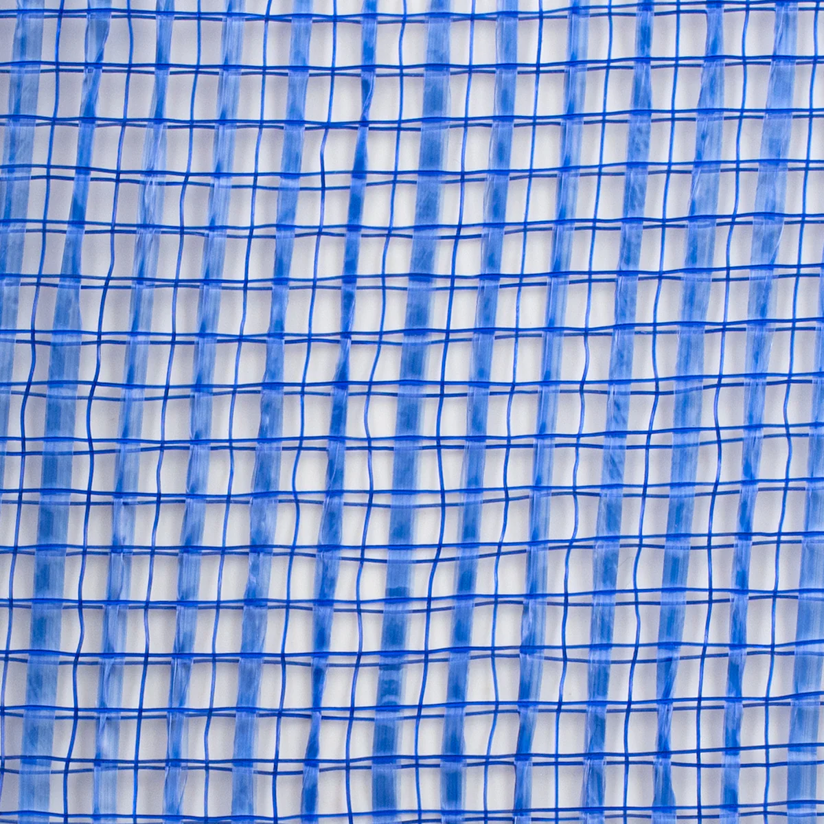 Close-up of a textured royal blue horizontal wide stripe deco mesh weave  fibers