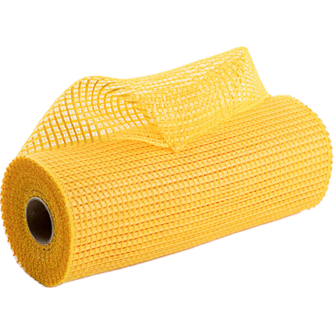 roll of yellow horizontal wide stripe deco mesh 
