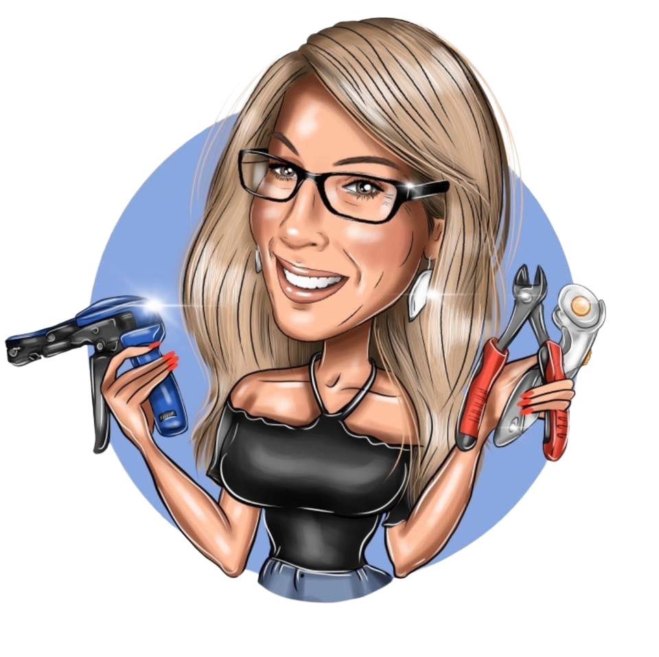 Michele Reding, founder of Monkey's Creations caricature with crafting tools