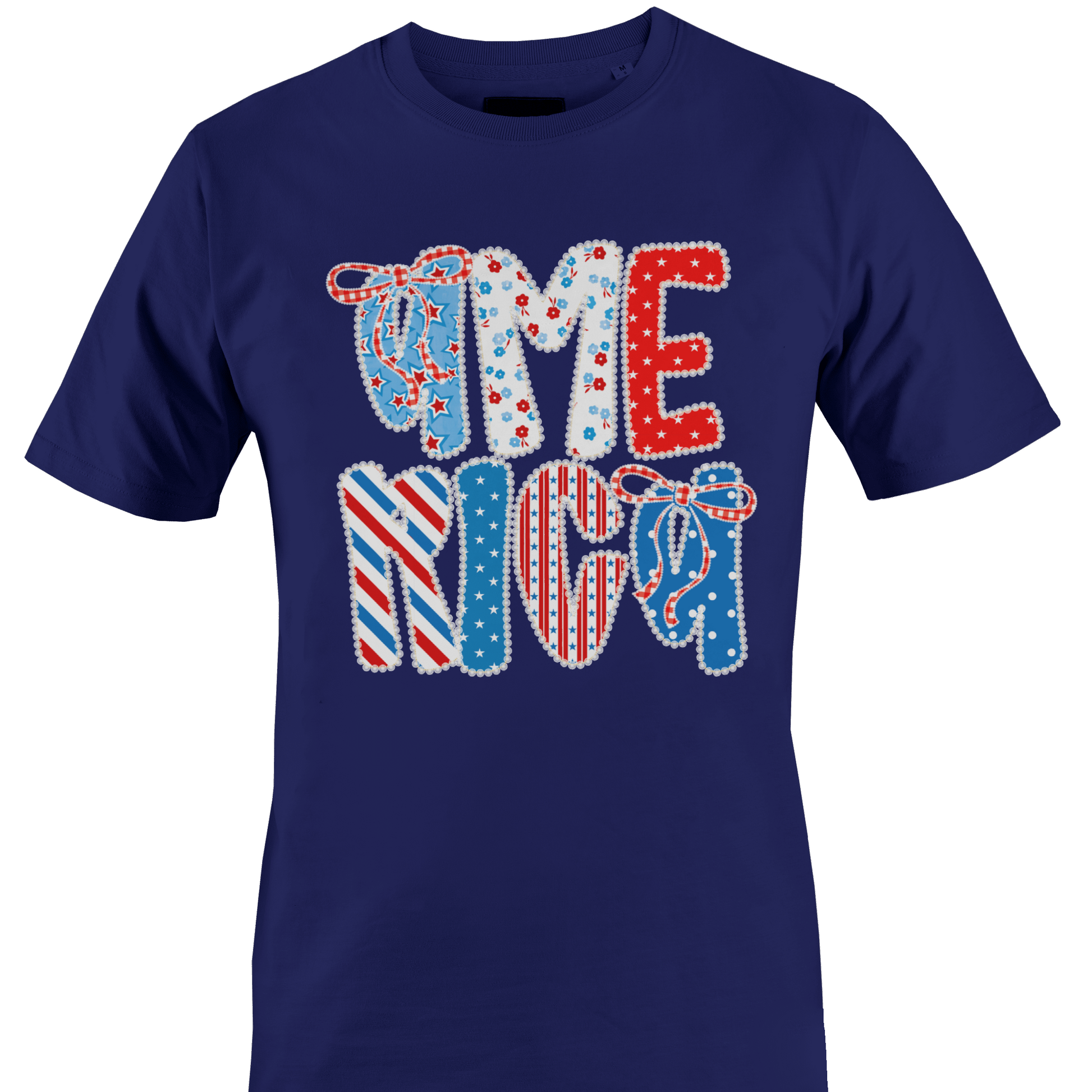 Navy blue t-shirt with colorful America text design by Monkey's Creations