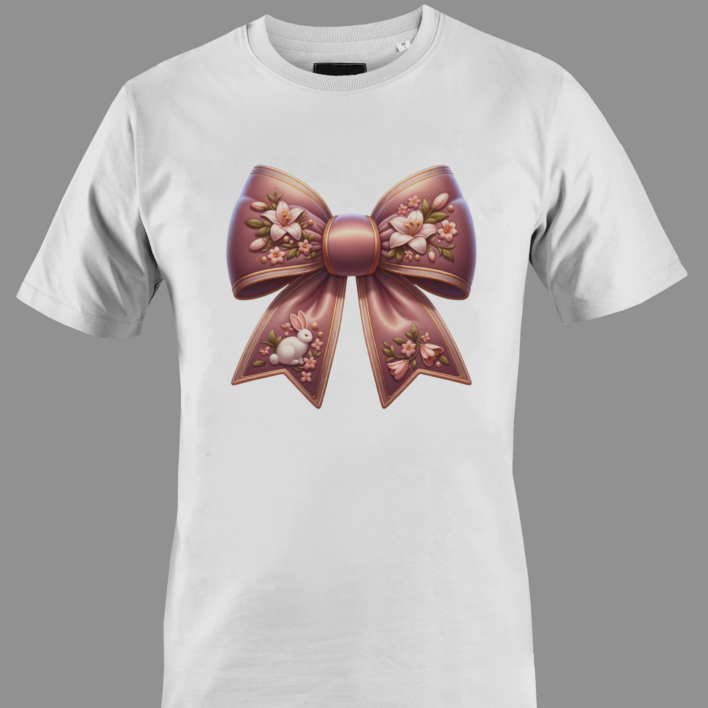 White t-shirt with a decorative bow with flowers