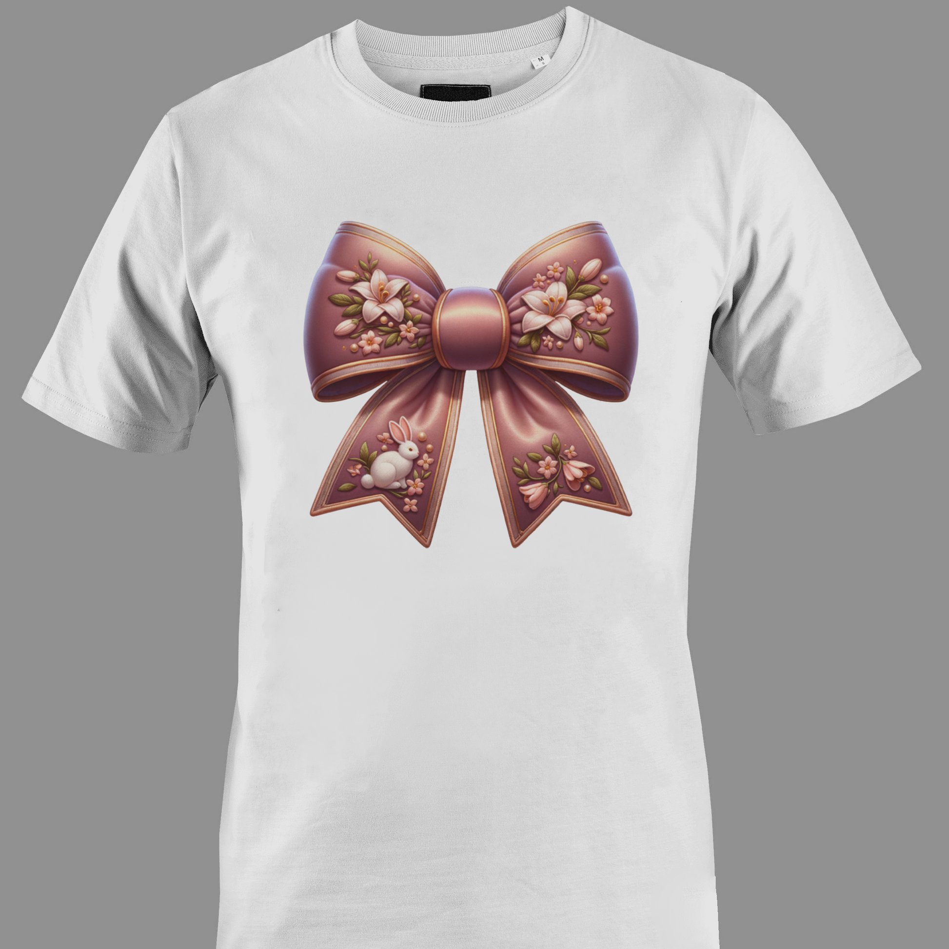 White t-shirt with a decorative bow with flowers