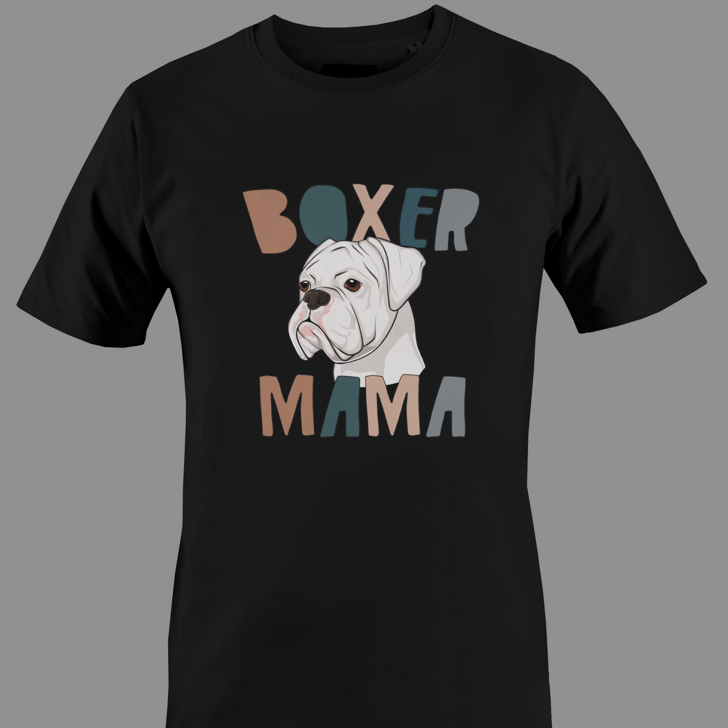 Black t-shirt with Boxer dog with 'Boxer Mama' text 