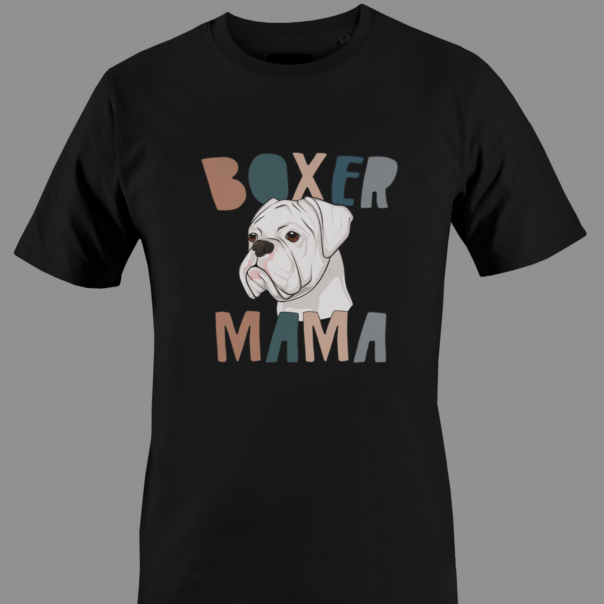 Black t-shirt with Boxer dog with 'Boxer Mama' text 