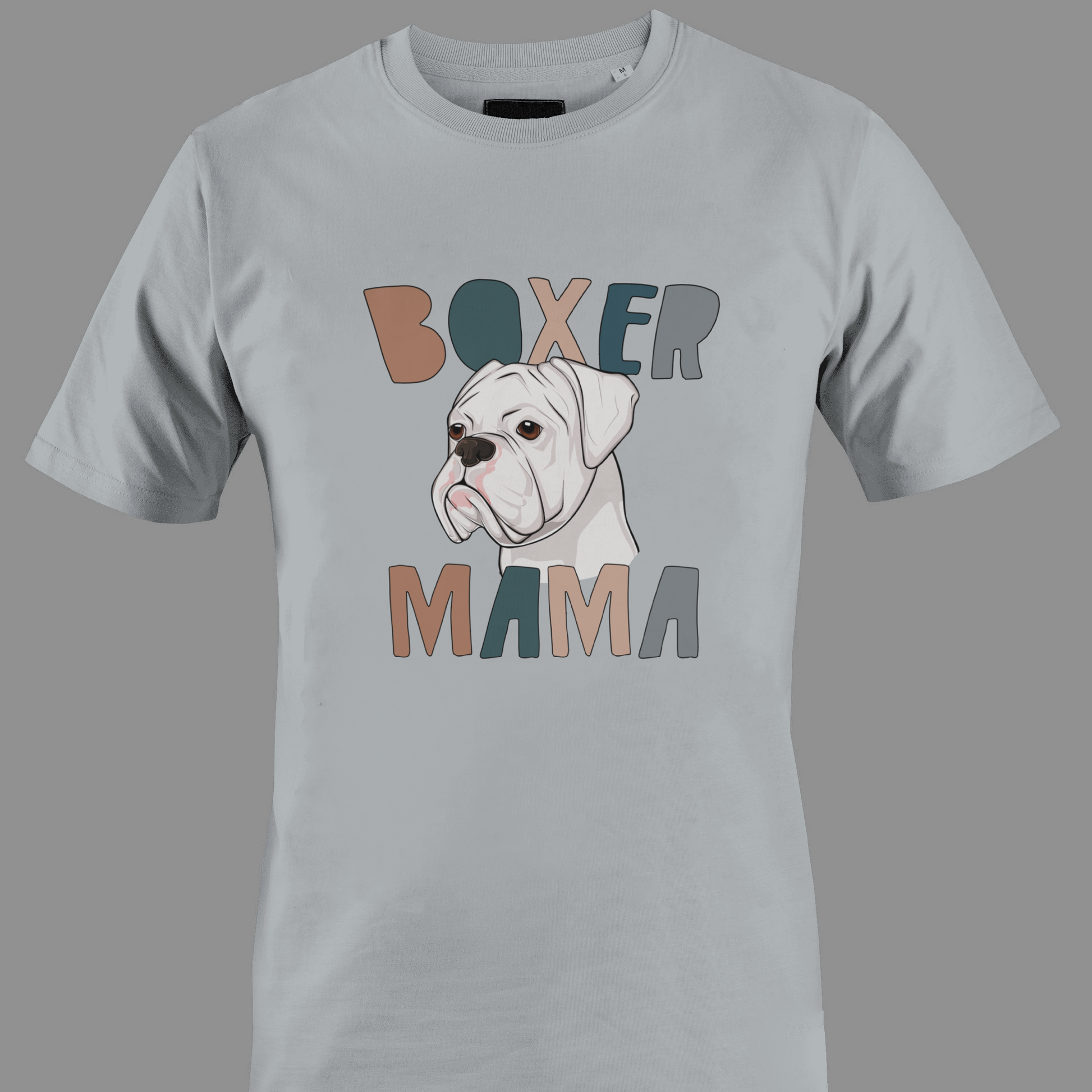 Light gray t-shirt with Boxer dog with 'Boxer Mama' text 