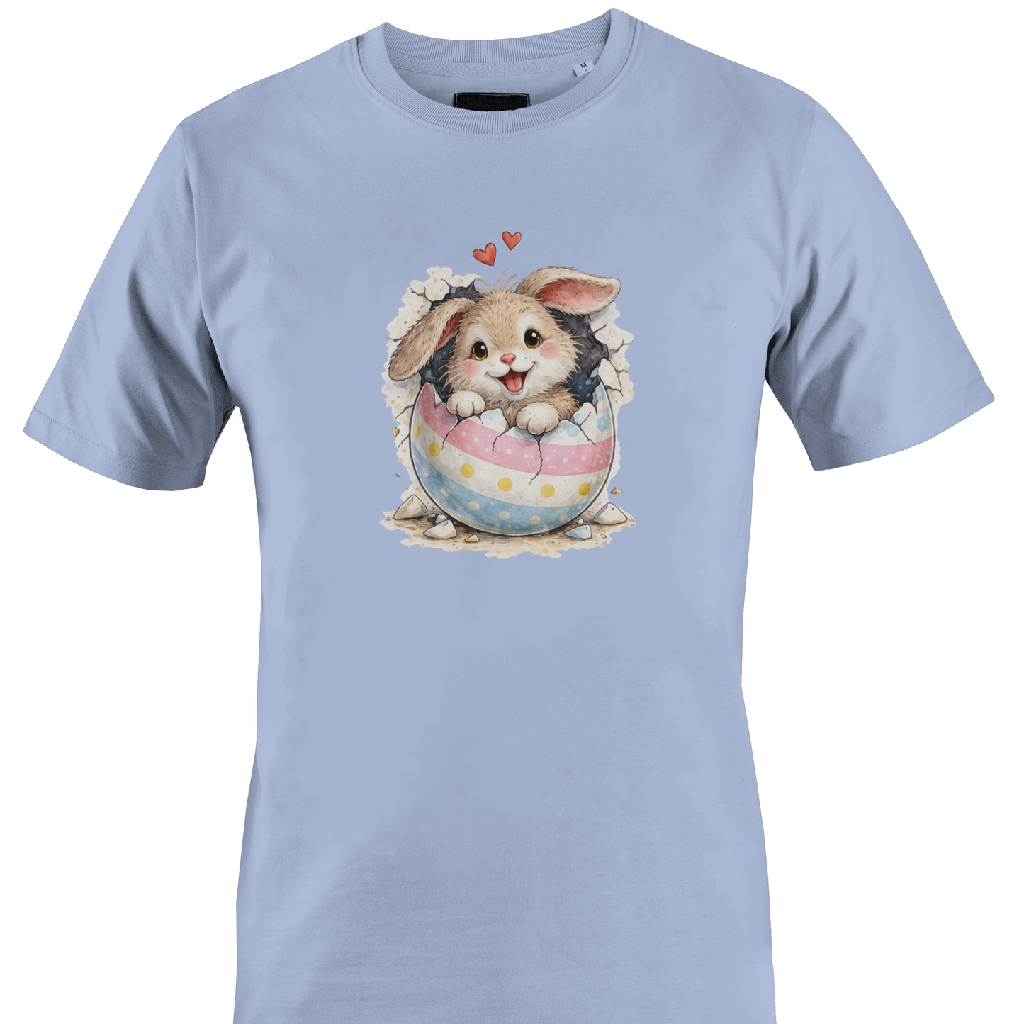 Light blue t-shirt with a cute bunny in an egg design 