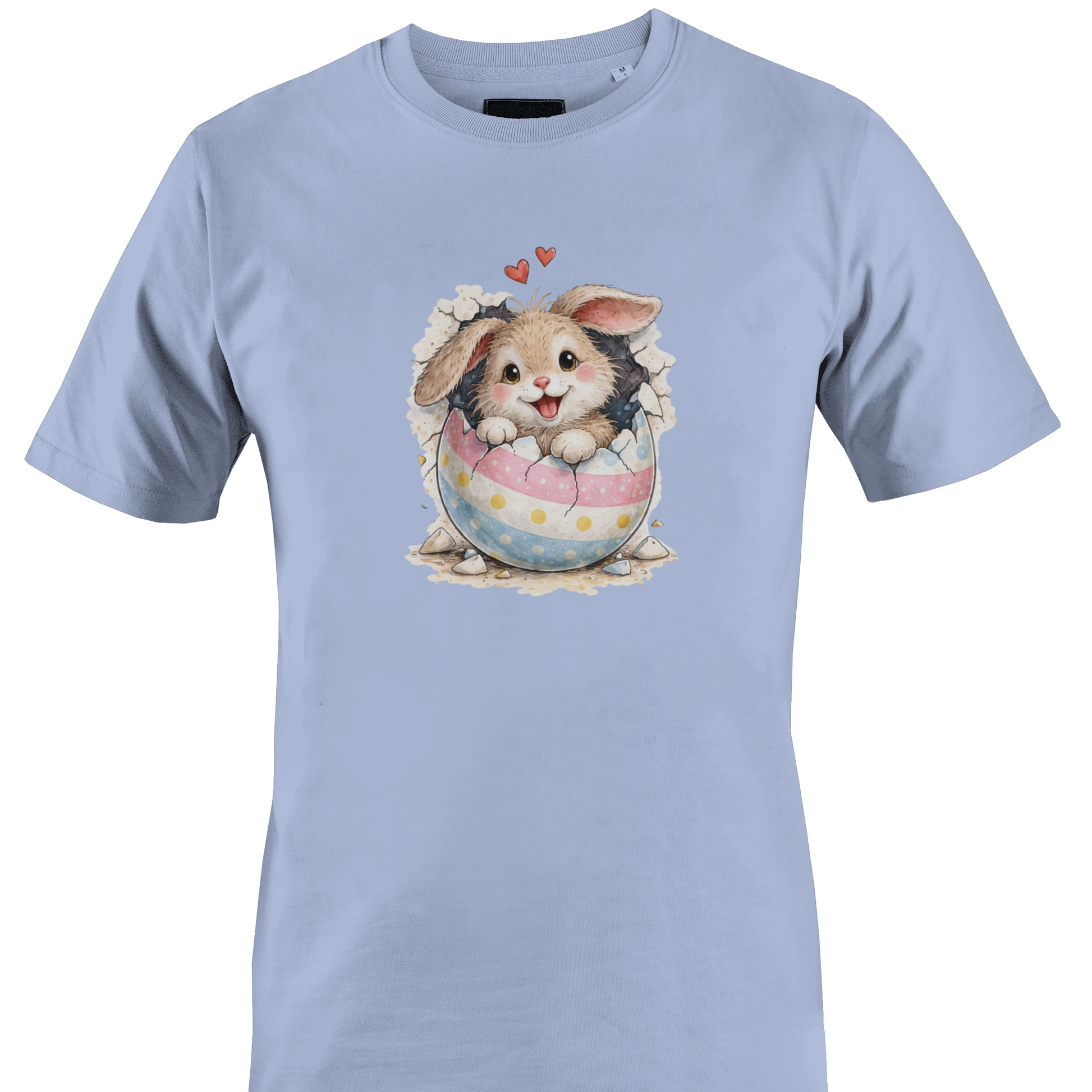 Light blue t-shirt with a cute bunny in an egg design 