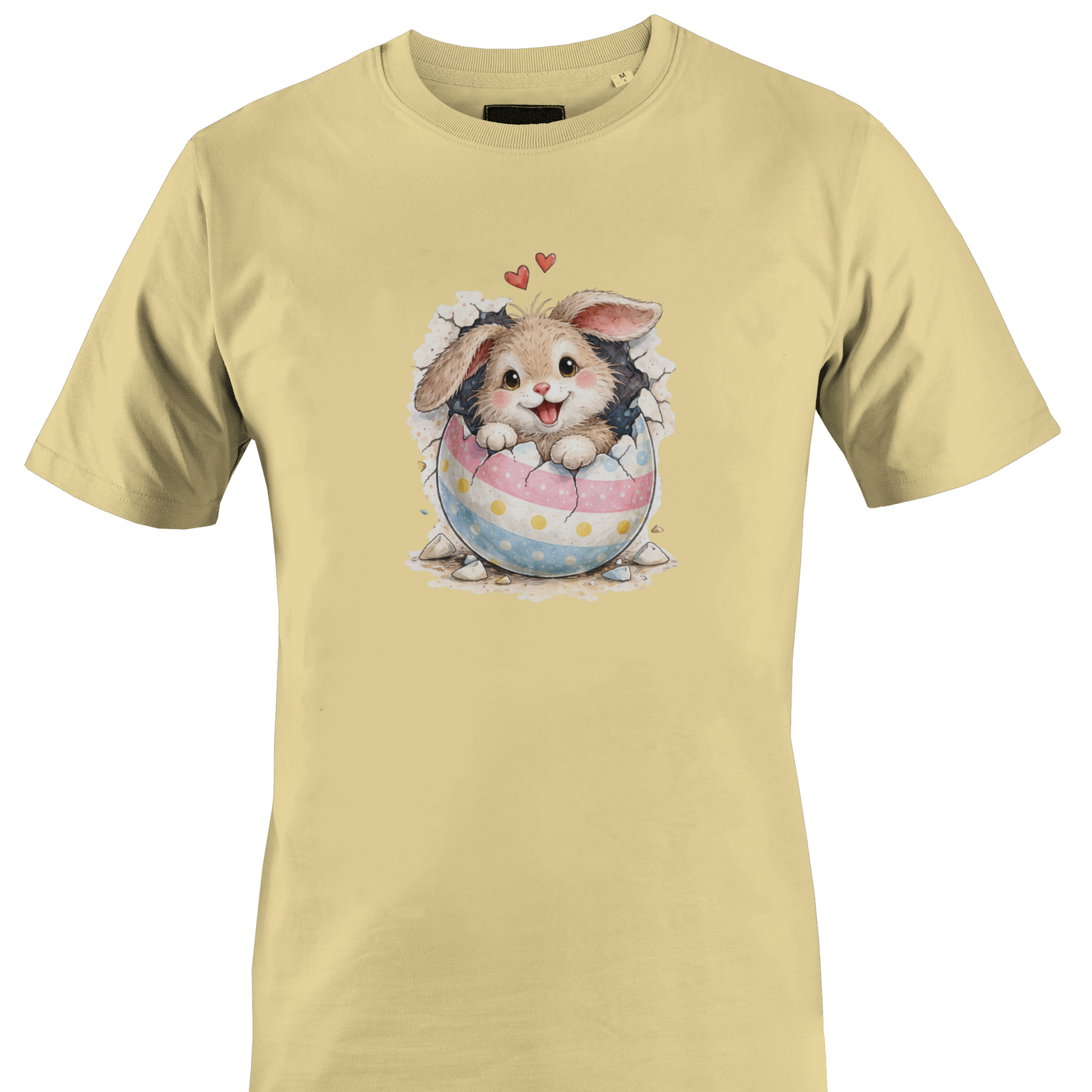 Light yellow t-shirt with a bunny in an egg design 