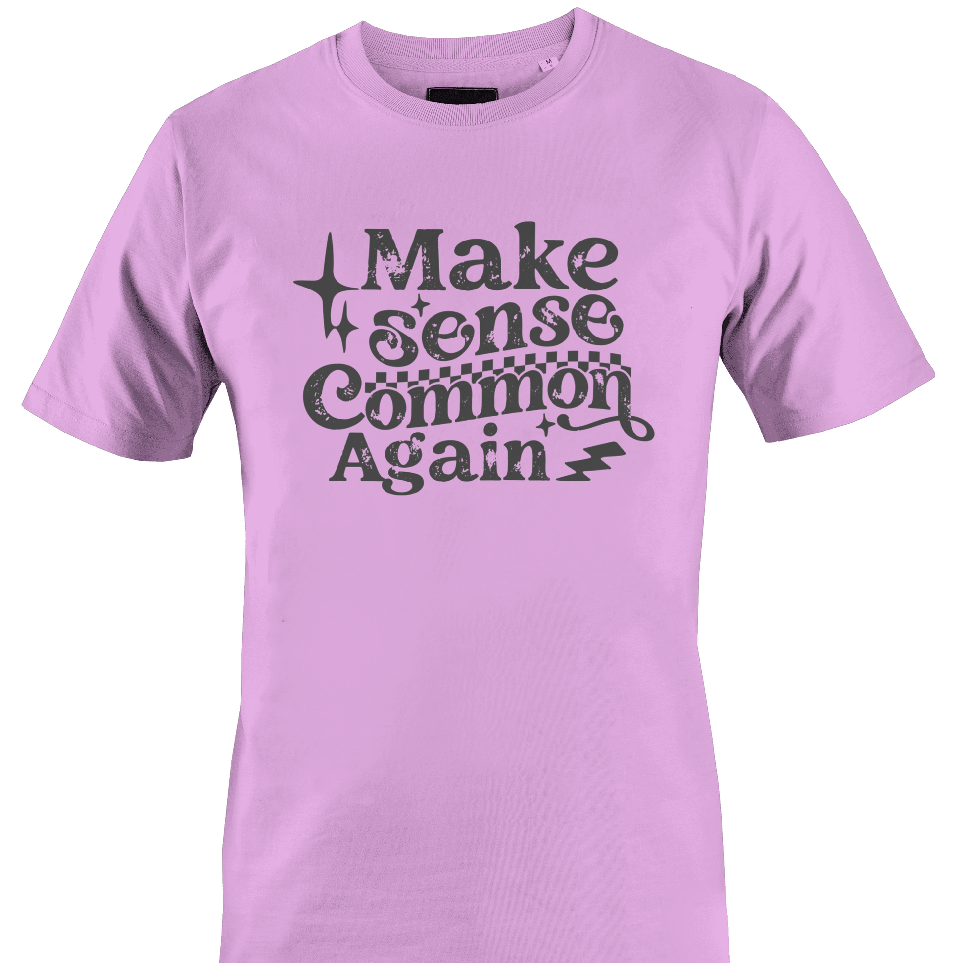 light purple t-shirt with text 'Make sense Common Again' by Monkey's Creations