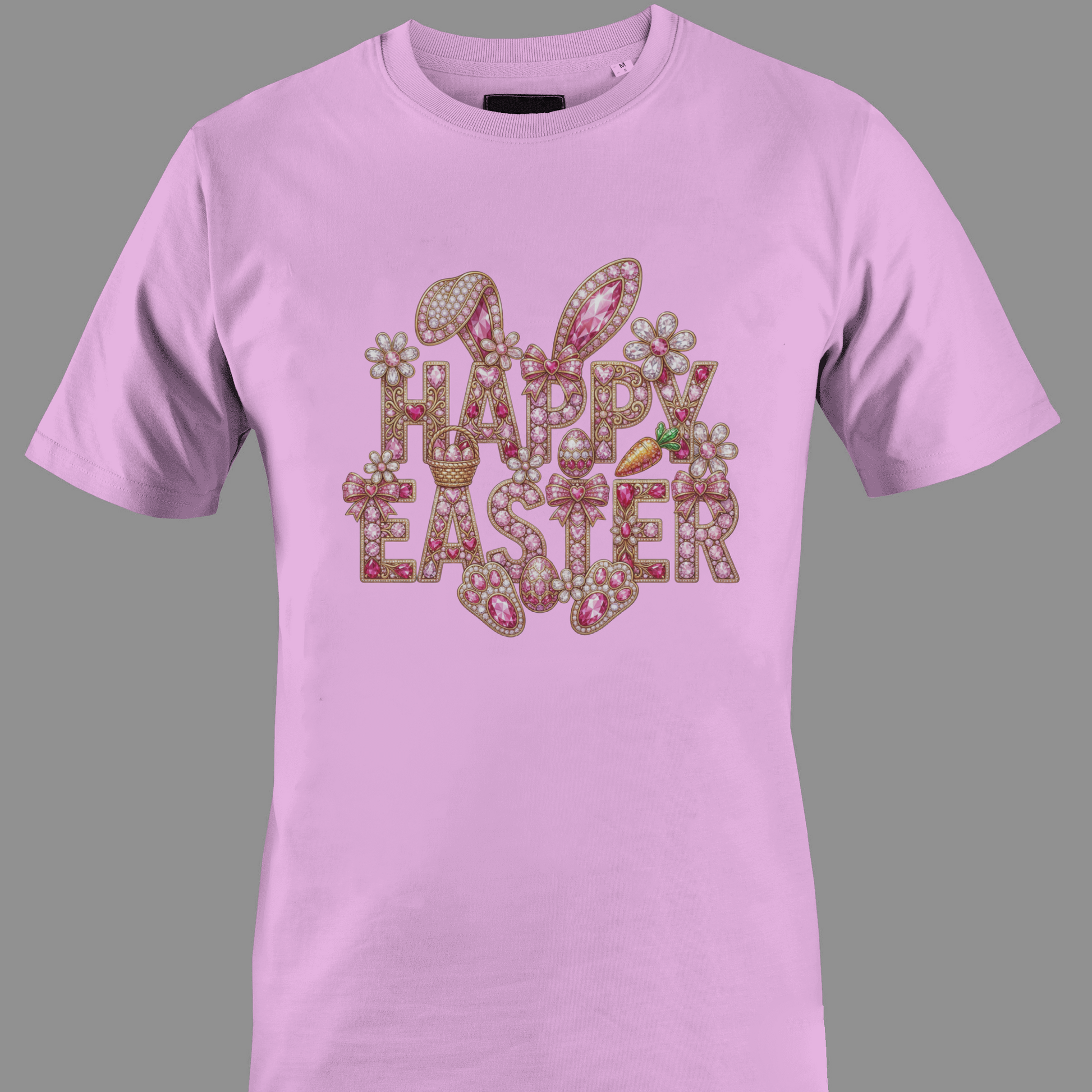 Light pink t-shirt with 'Happy Easter' bling text 