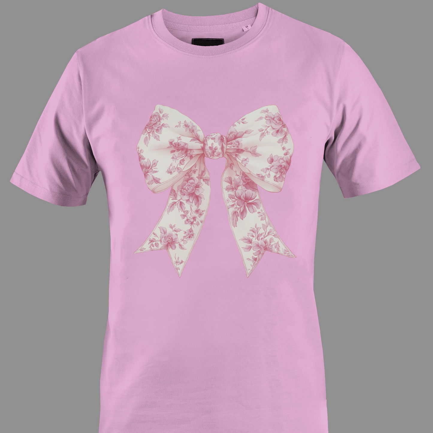 Light pink t-shirt with a pink chinoiserie floral bow design