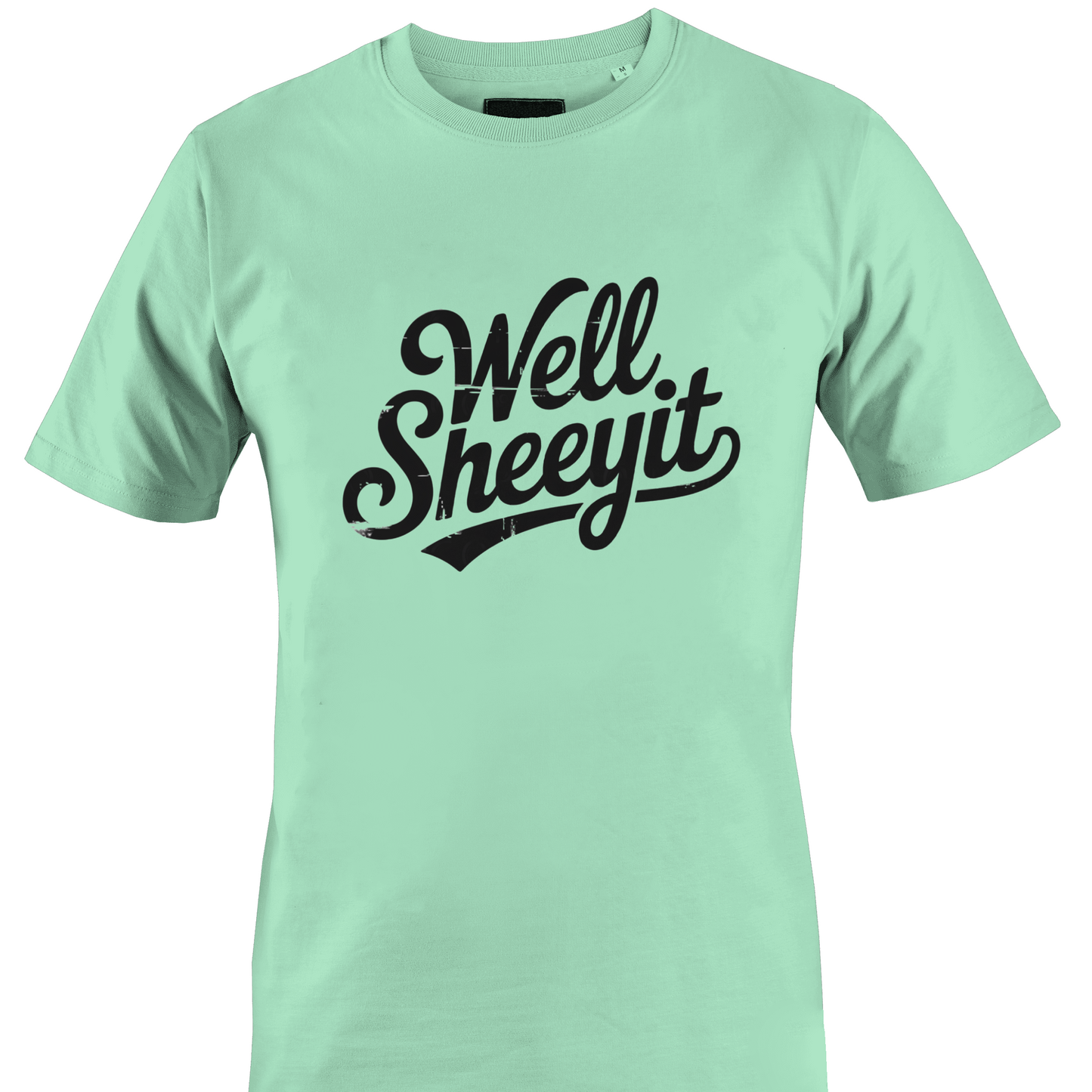 Mint Green t-shirt with white text 'Well Sheeyit' 