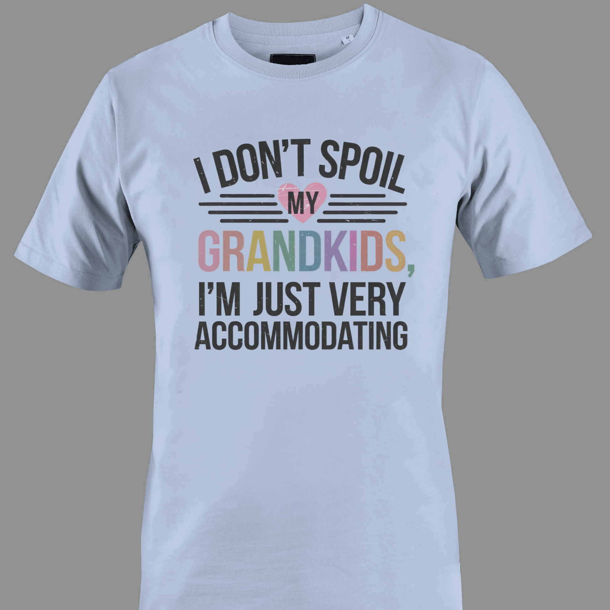 Light blue t-shirt with humorous text I don't spoil my grandkids 