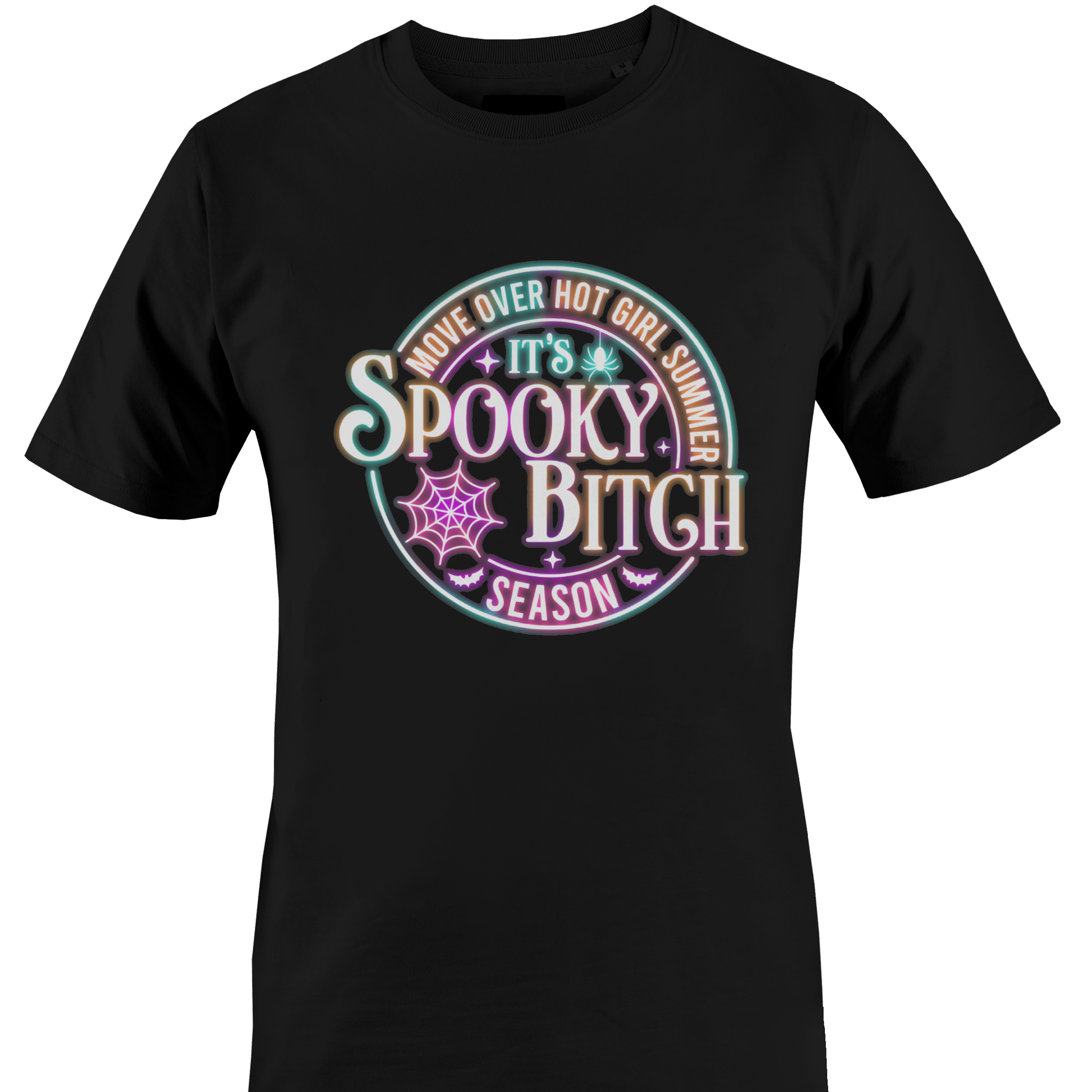 Black t-shirt with colorful Halloween elements and text "...Spooky Bitch..." by Monkey's Creations. 