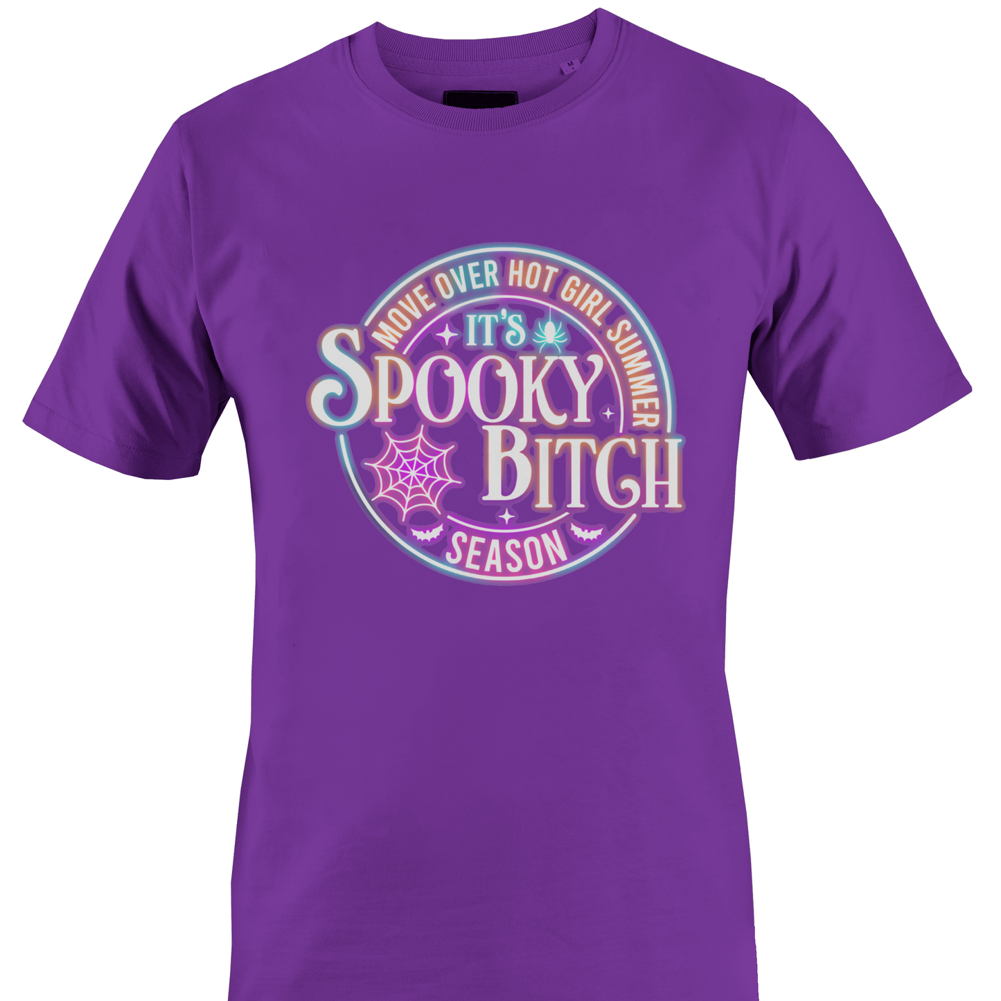 Purple t-shirt with colorful Halloween elements and text "...Spooky Bitch..." by Monkey's Creations. 