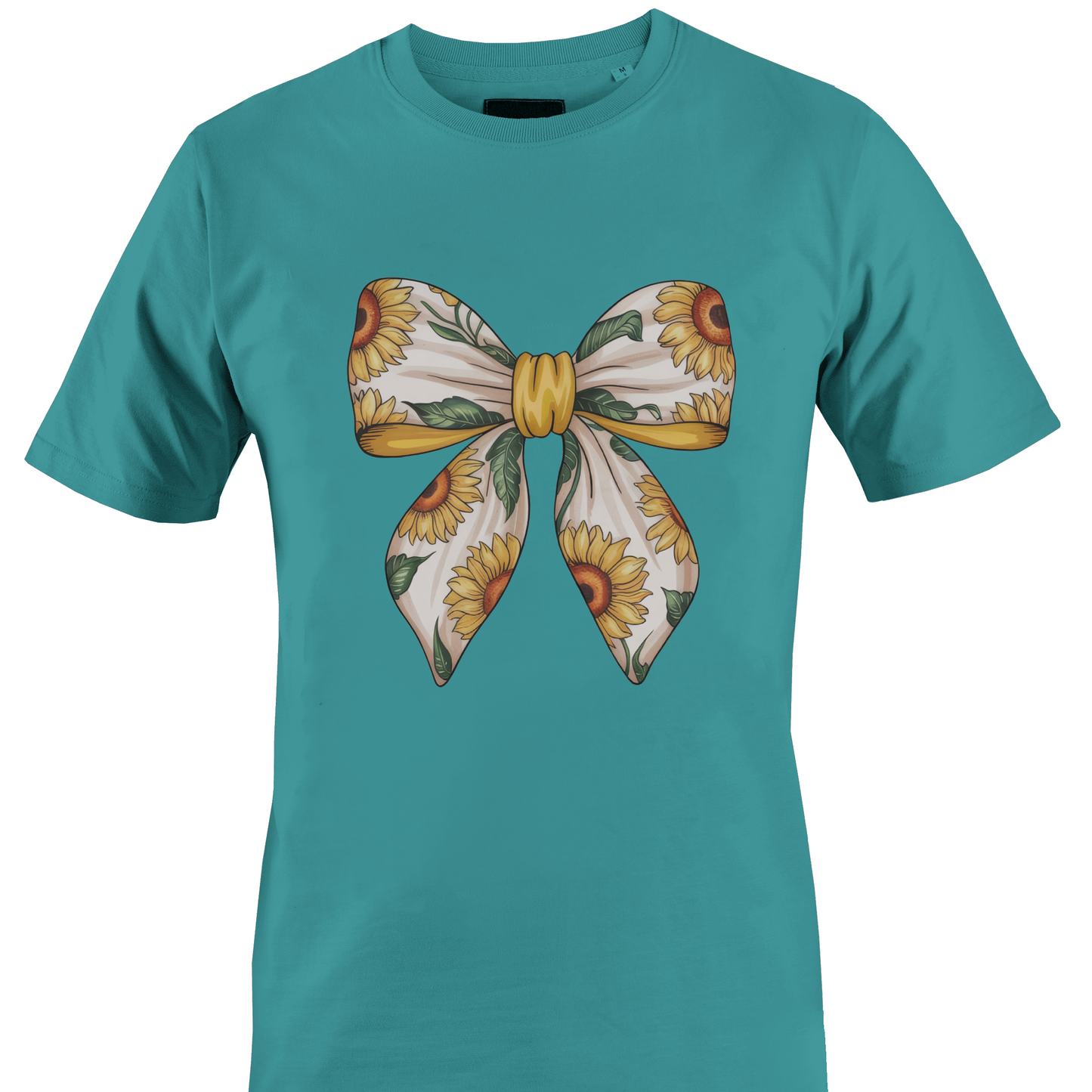 Teal t-shirt with a sunflower bow design by Monkey's Creations