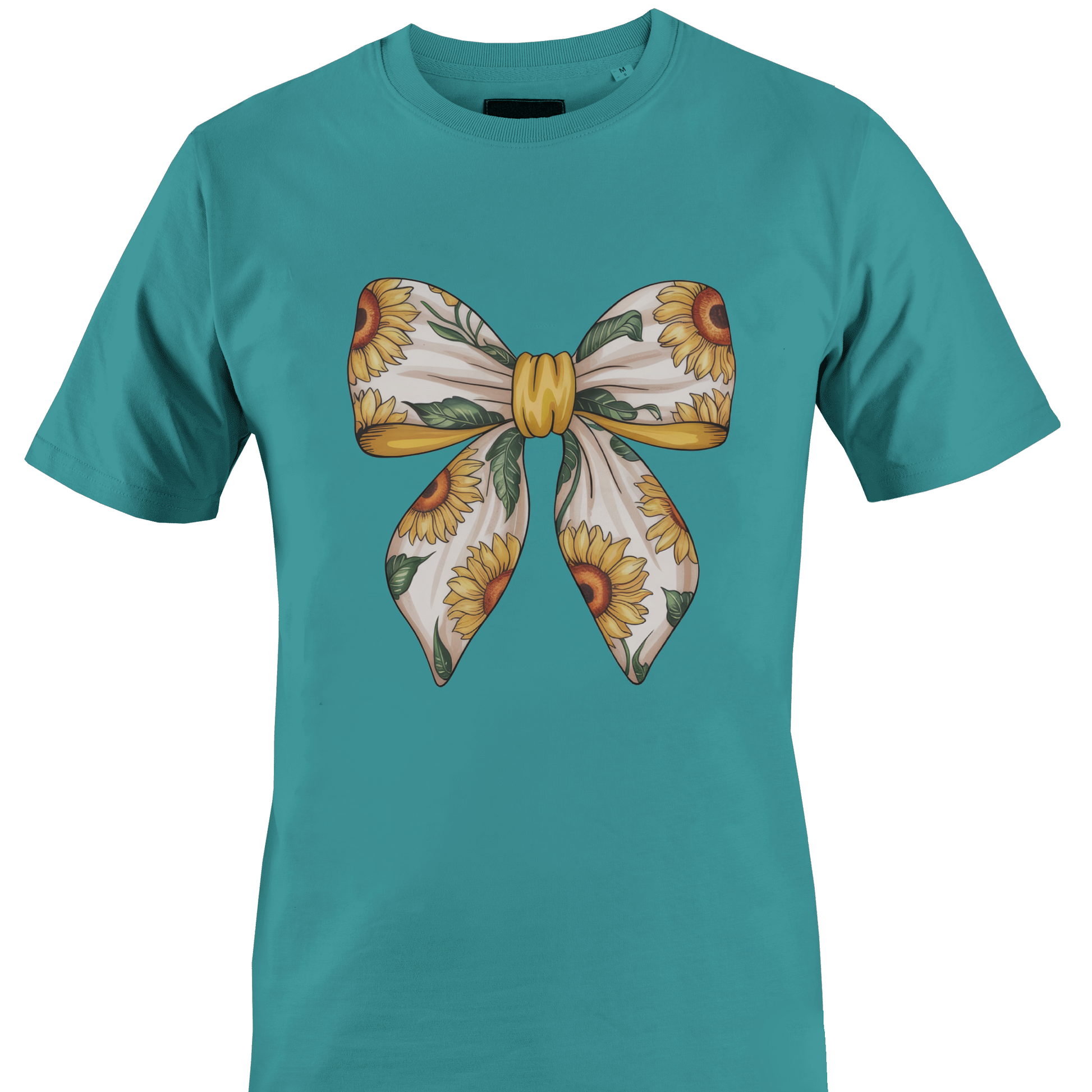 Teal t-shirt with a sunflower bow design by Monkey's Creations