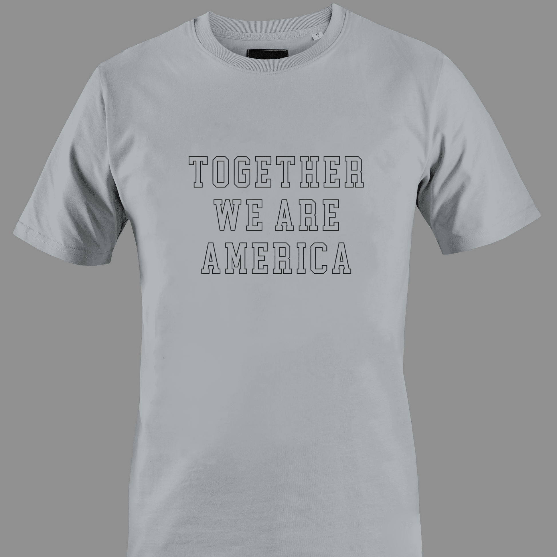 Light gray t-shirt with 'TOGETHER WE ARE AMERICA' text