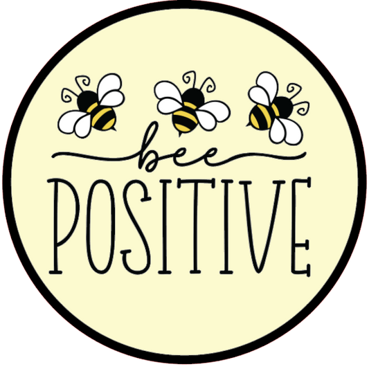 'Bee positive' text and 3 bees 