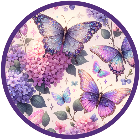 Purple and pink butterflies and lilacs 
