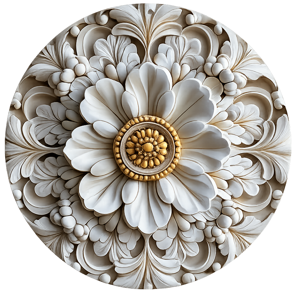 Round metal wreath sign with a faux carved flowers