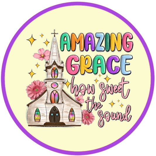 Text 'Amazing Grace' text and religious symbols 