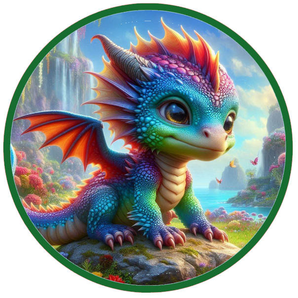 Colorful dragon with a waterfall and natural background
