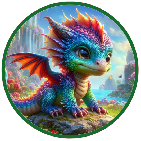 Colorful dragon with a waterfall and natural background